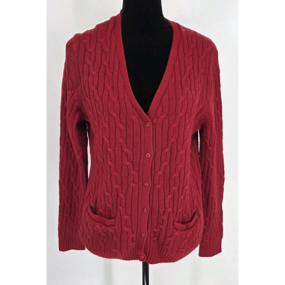 Vtg Brooks Brothers Womens Cashmere Wool Cable Knit Cardigan Large Red